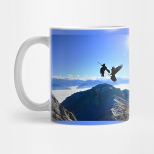 Alpine Jackdaws Panorama / Swiss Artwork Photography Mug